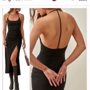 Reformation Maci Knit Ruched T-back Body-con Drawstring Slit Maxi Dress Sz. XS